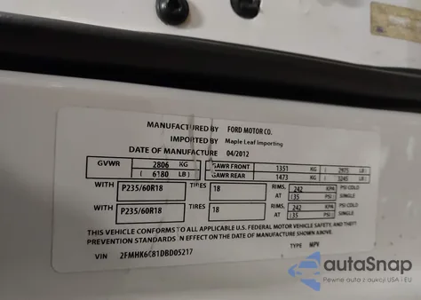 2013 Ford Flex Sel z USA, uszkodzony, nr VIN 2FMHK6C81DBD05217
